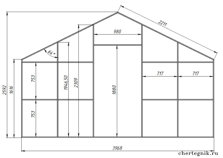 Размеры теплицы из поликарбоната чертеж 3 х6