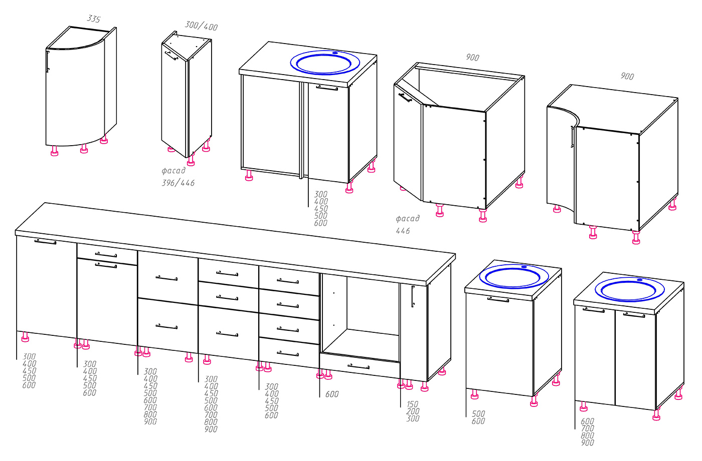 Сборочные чертежи кухонных модулей
