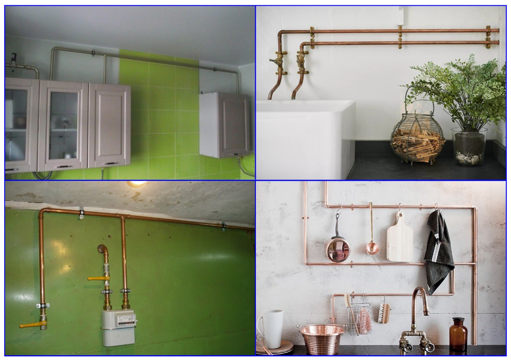 Как спрятать газовую трубу на кухне (90 фото) - идеи для дома и квартиры во время ремонта на кухне, декорируем полочкой, гипсокартоном, коробом