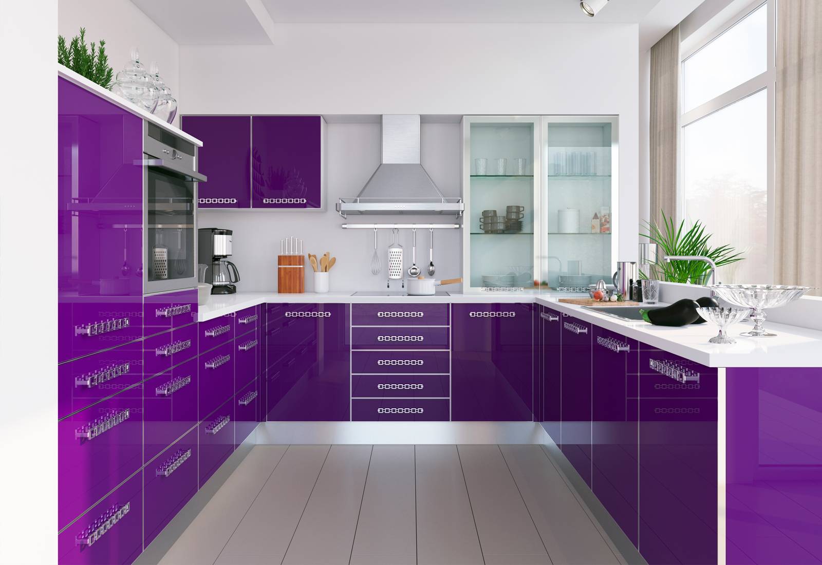 Дизайн фиолетовой кухни: фото примеры реальных интерьеров