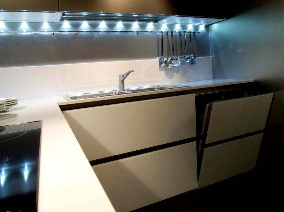 Подсветка для кухни – светодиодная и точечная (фото)
