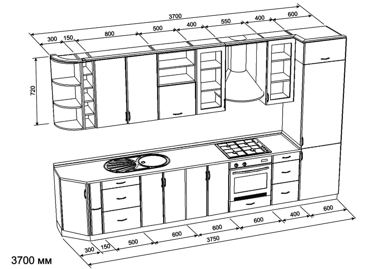 Размеры кухонной мебели, стандарт высоты, ширины, глубины