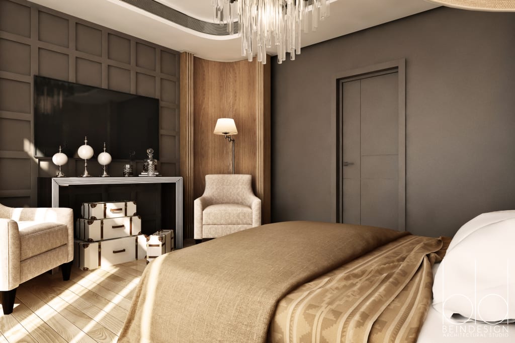 Спальня в бежевых тонах: интерьер с белой мебелью, сочетание цветов с яркими акцентами
 - 24 фото