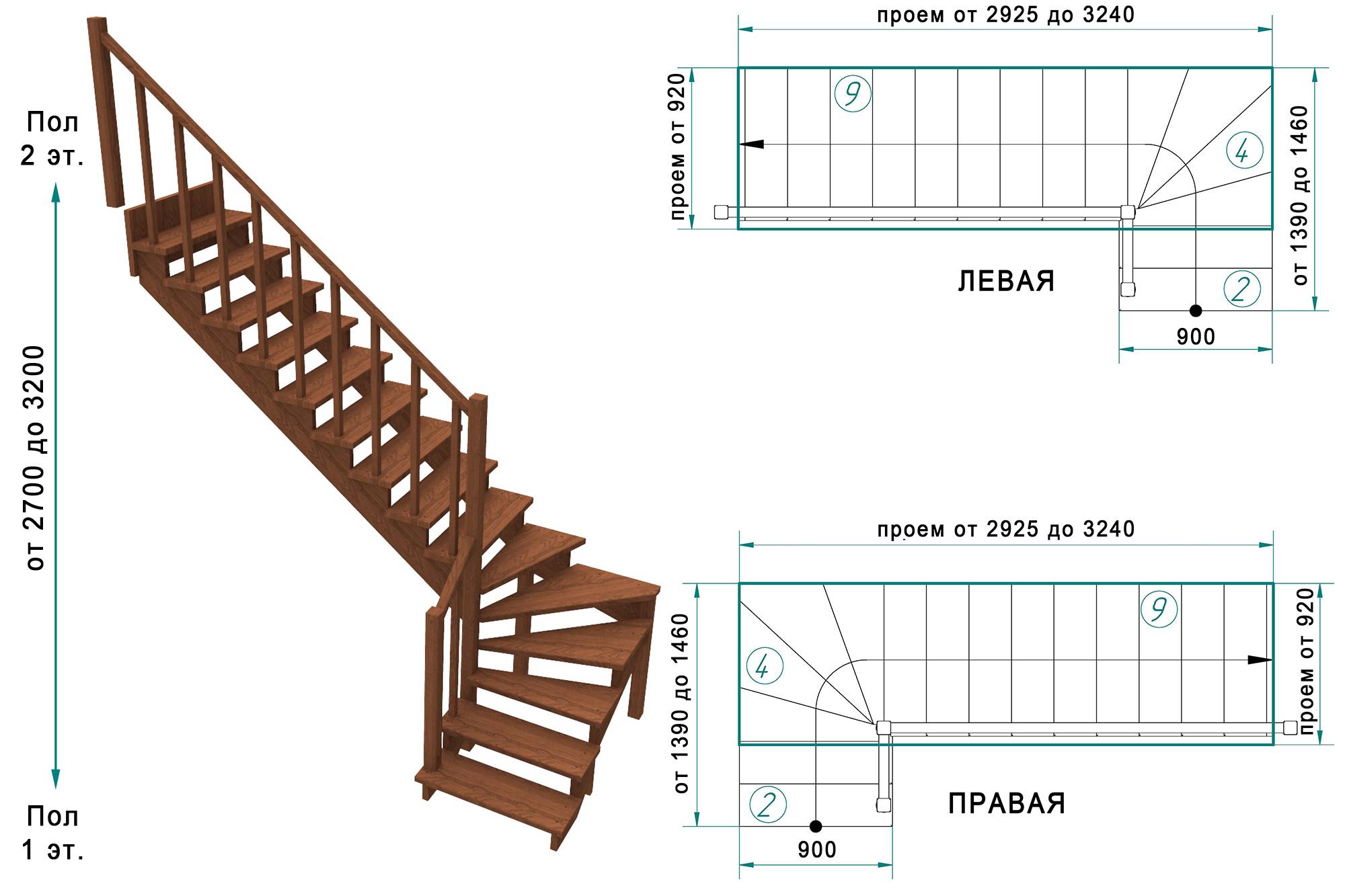 Лестница угловая на второй этаж чертежи