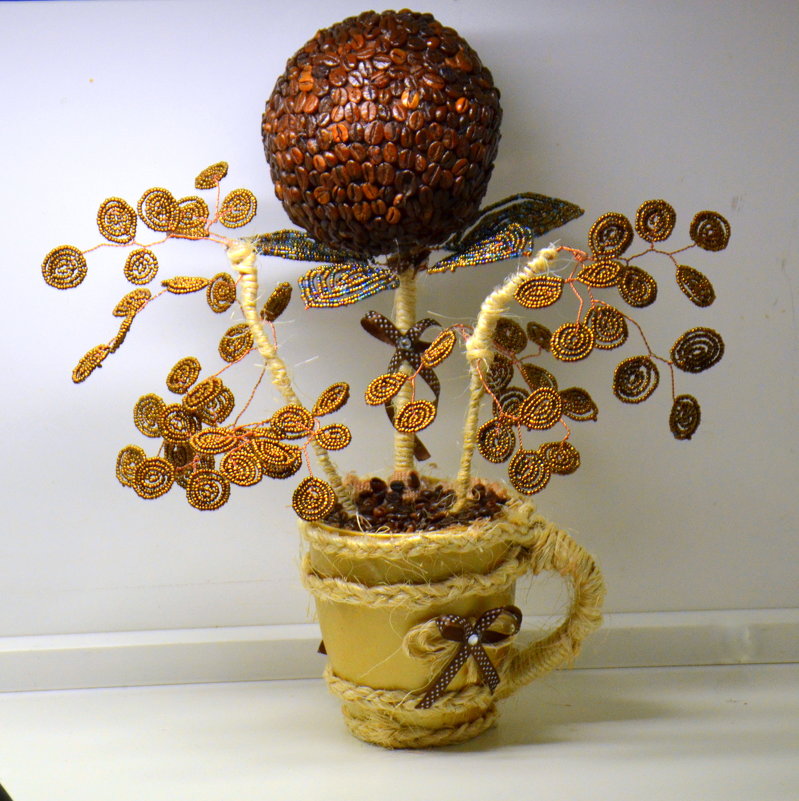 Кофейный топиарий с монетами. мастер-класс с пошаговыми фото