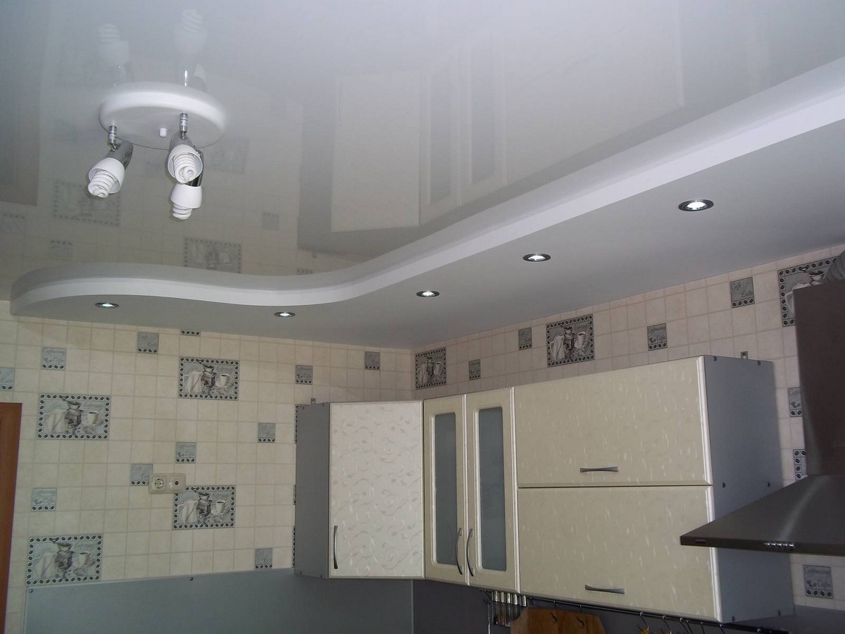 Фото натяжные двухуровневые потолки для кухни фото двухуровневые фото