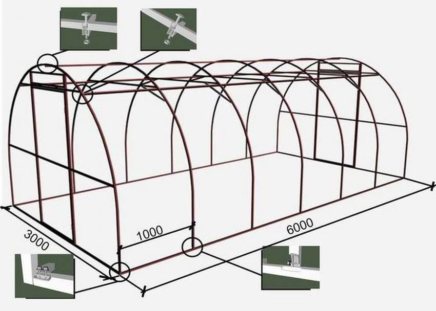 Схема теплицы из поликарбоната с размерами 3х6