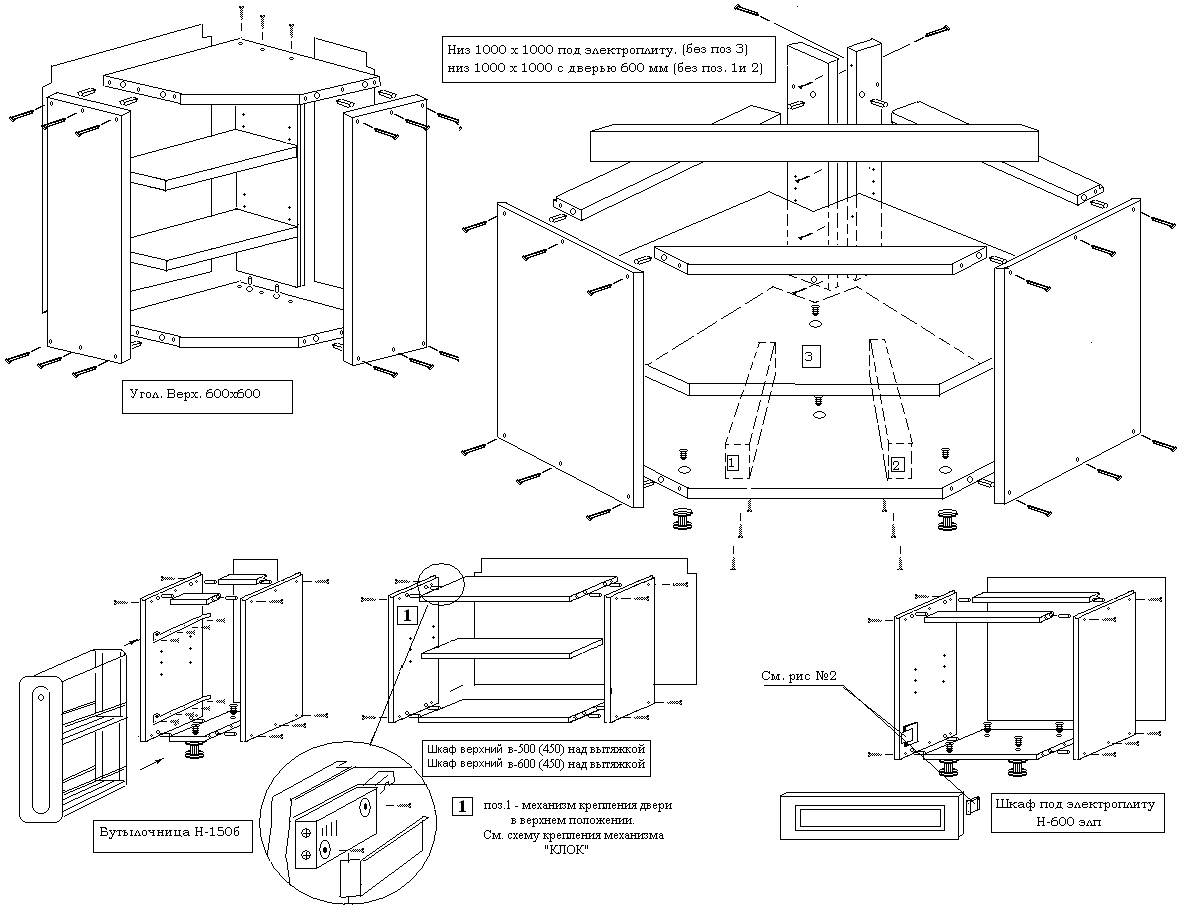 Схема сборки углового кухонного шкафа