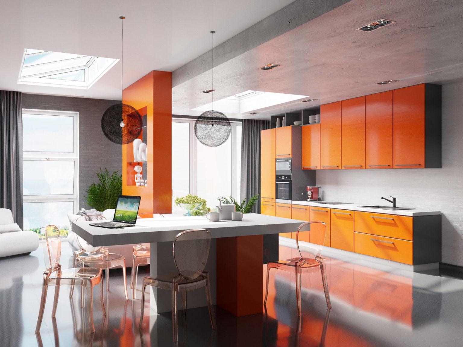 Кухня в оранжевом цвете современная