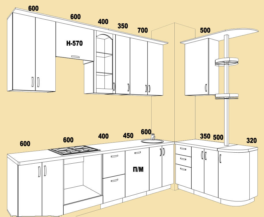 Стандартные размеры кухонных шкафов и фасадов: высота и глубина гарнитура | дизайн и фото
