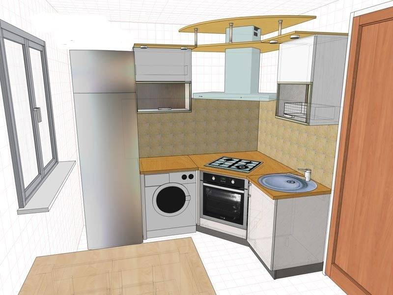 Дизайн маленькой кухни с газовой колонкой: угловая планировка с холодильником, ремонт и интерьер в хрущевке, кухонный гарнитур для 5м2