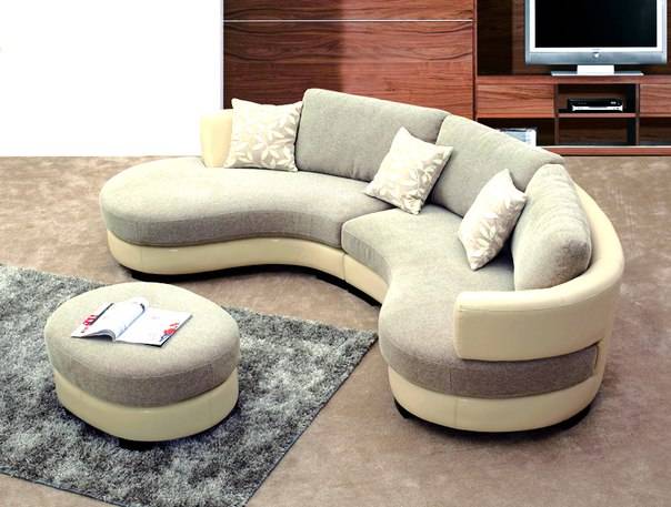 Полугруглый диван, разновидности конструкций, материалы изготовления