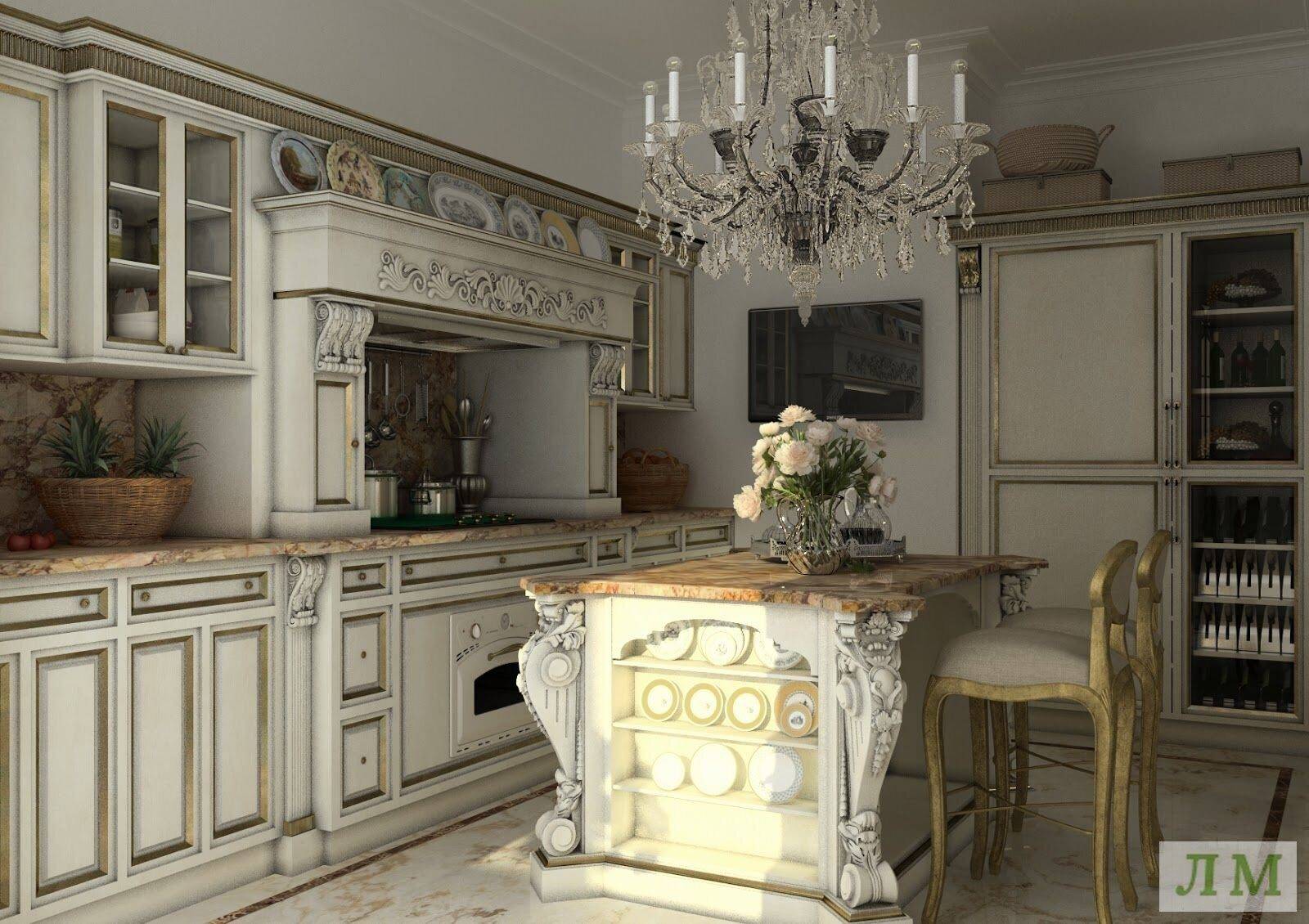 Кухня в стиле барокко: дизайн и фото интерьеров