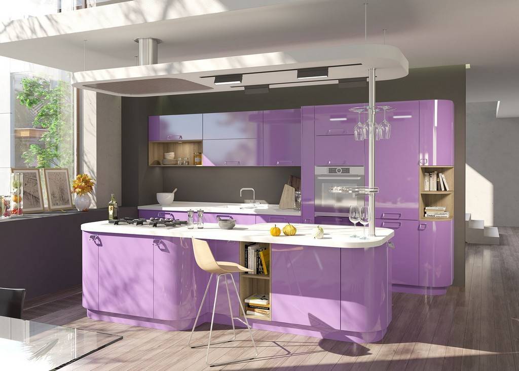 Фиолетовый цвет  в интерьере кухни — 5 секретов применения