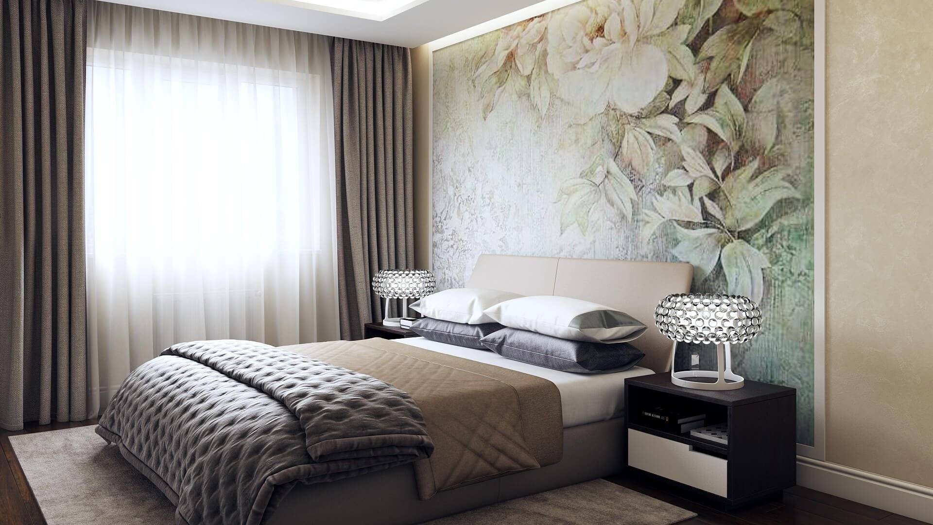 Интерьер спальни с обоями двух видов: 100 фото-вариантов комбинированных обоев
