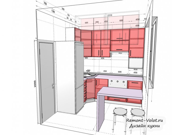Дизайн маленькой кухни с холодильником — фото