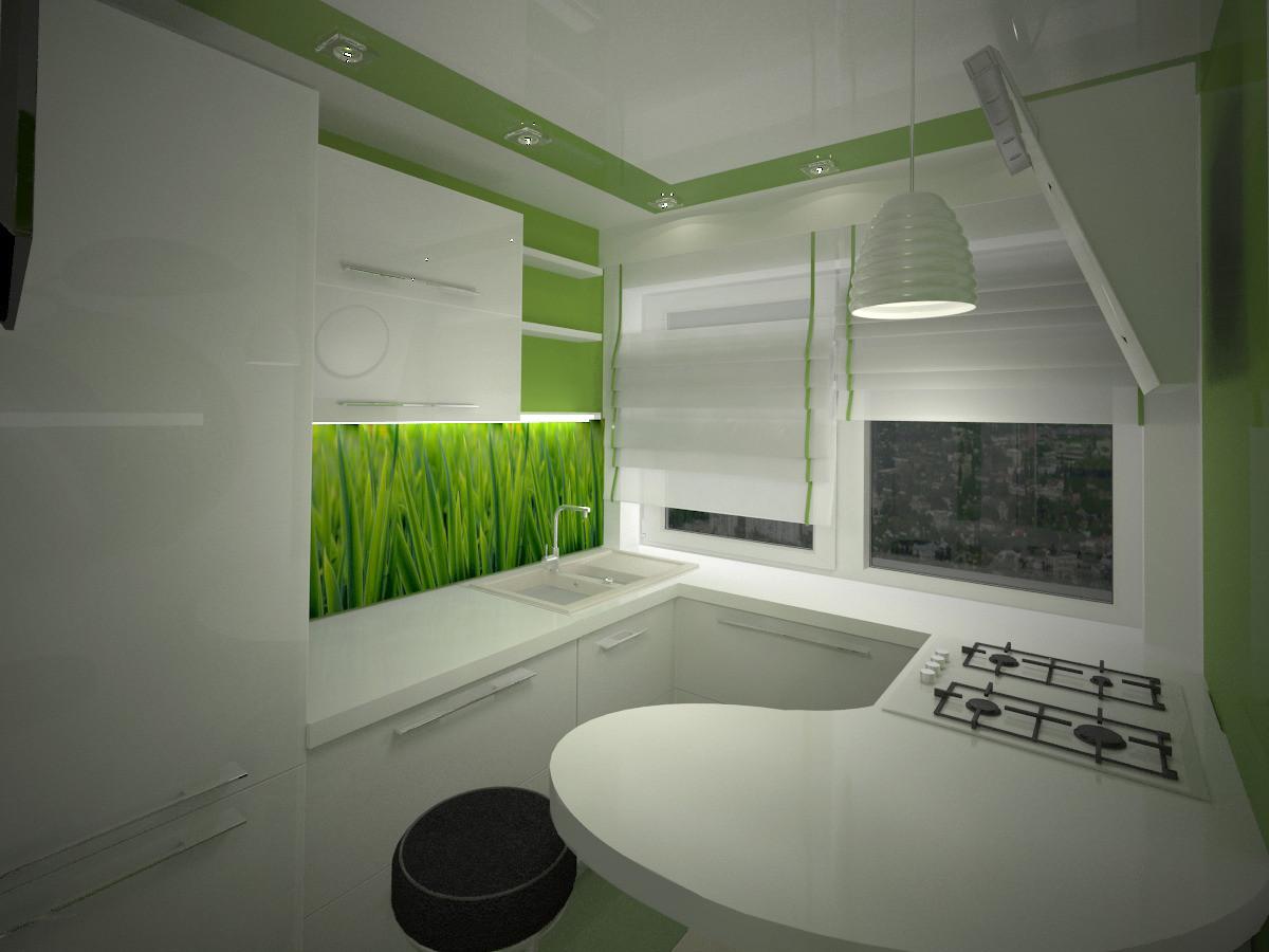 Интерьер зеленой кухни 6 кв.м