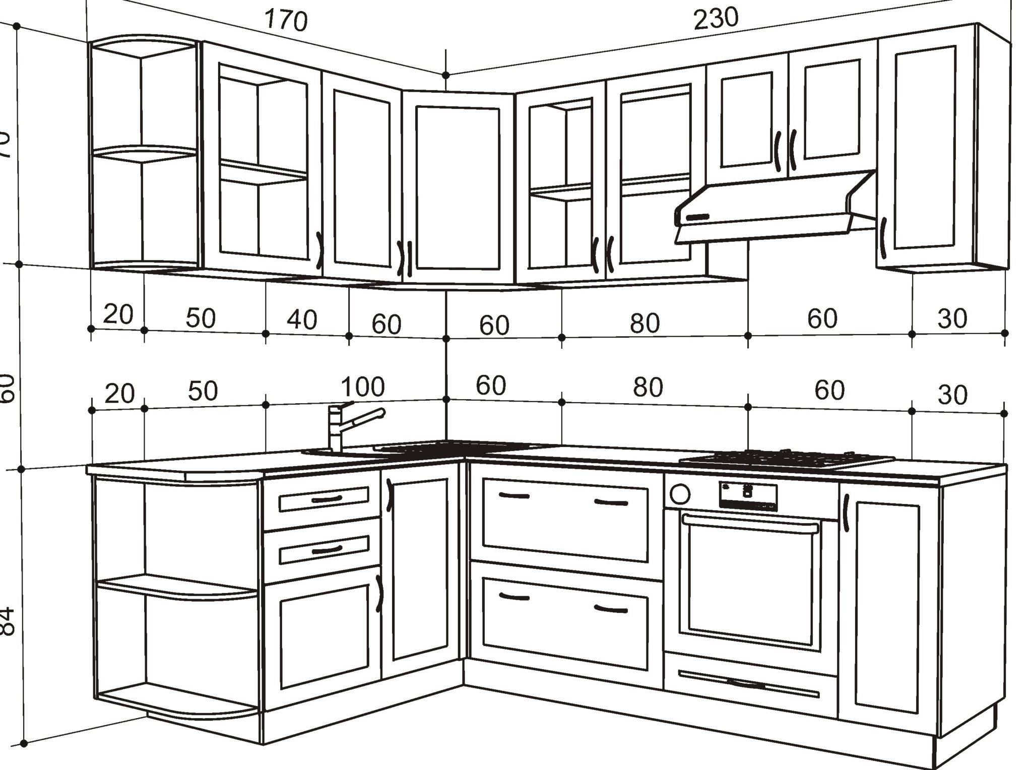 Чертеж кухни: обзор вариантов всех размеров. инструкция, как создать чертеж своими руками