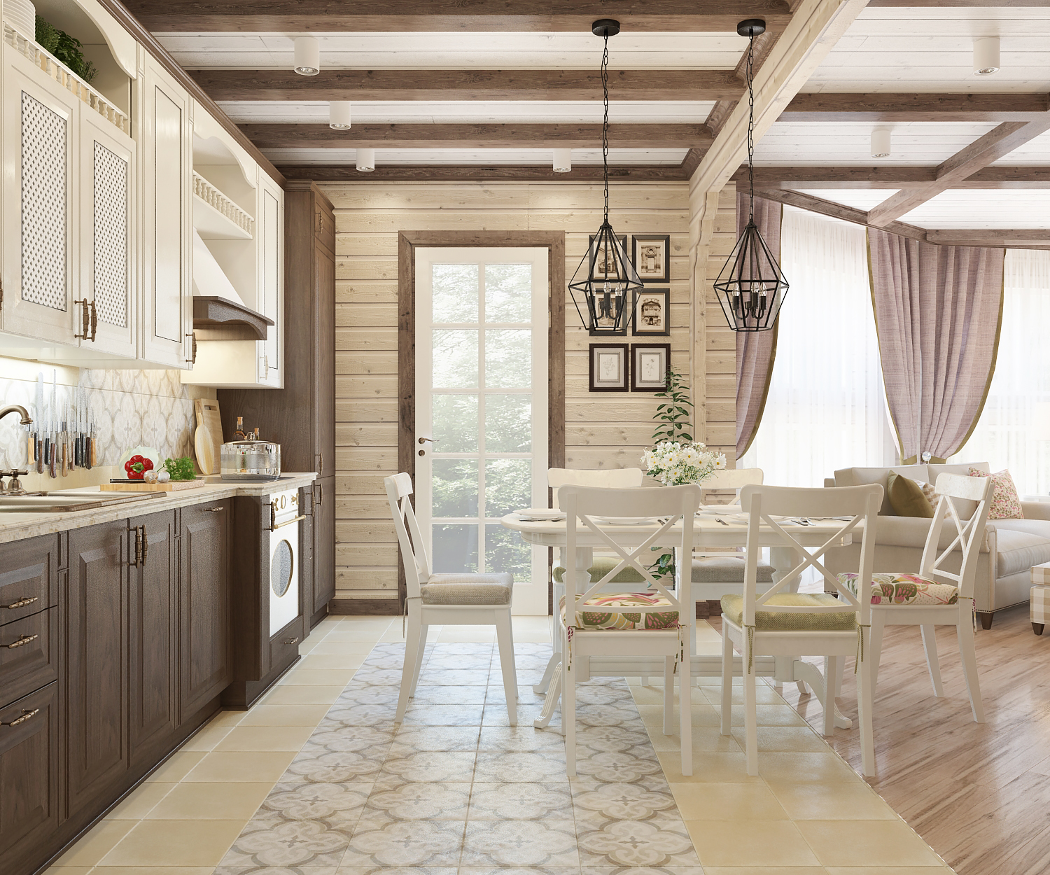 Кухня на даче в деревянном доме из бруса: дизайн современного интерьера
 - 36 фото
