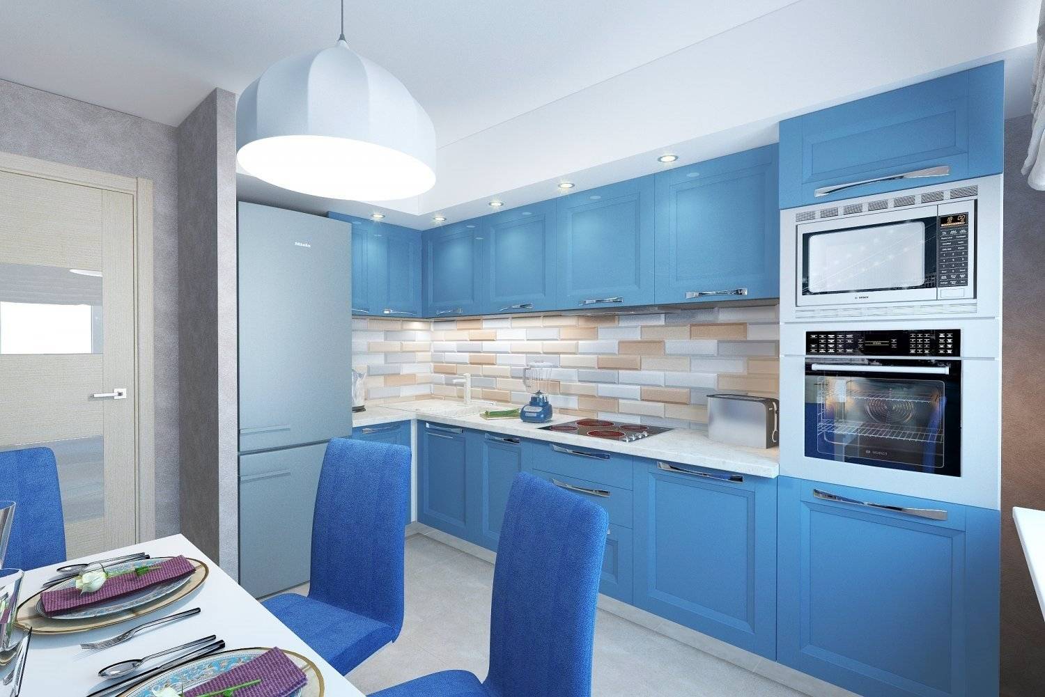 кухня в сине белом цвете фото