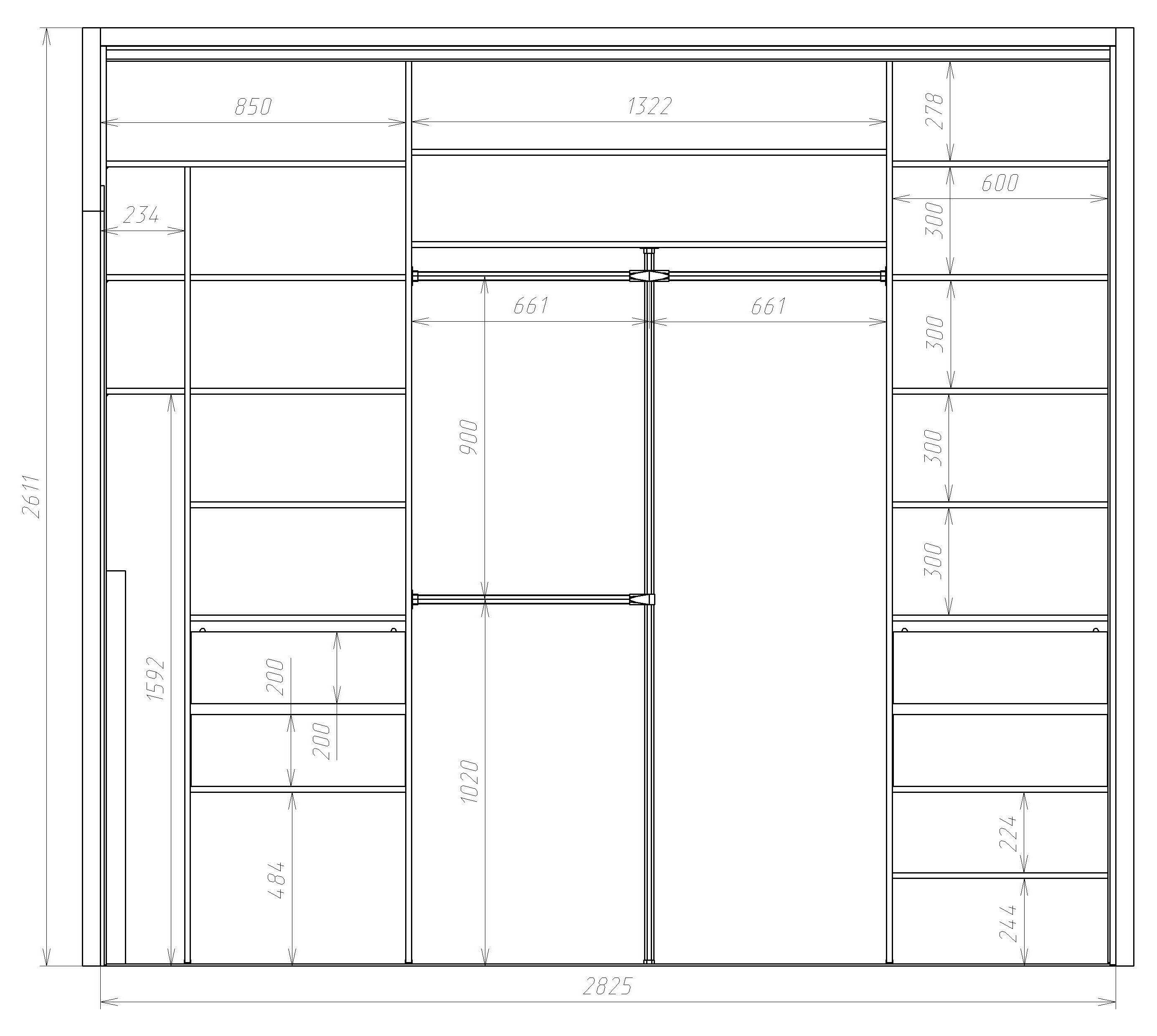 Шкаф-купе 2500х2400х600 чертежи