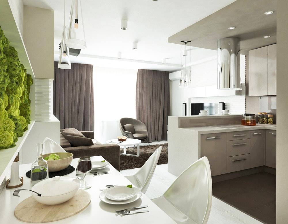 Дизайн кухни-гостиной 20 кв.м. с зонированием