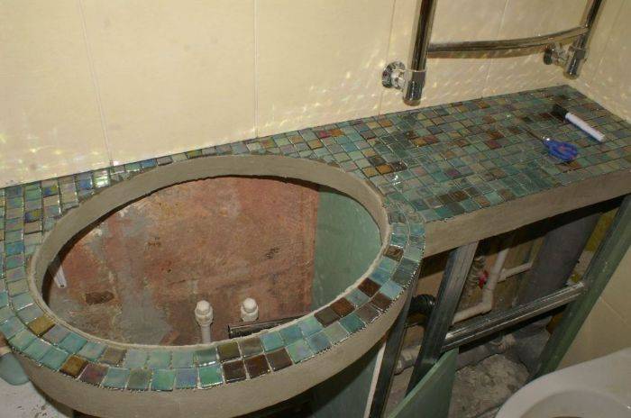 Столешница из гипсокартона в ванной и на кухне под раковину: фото
