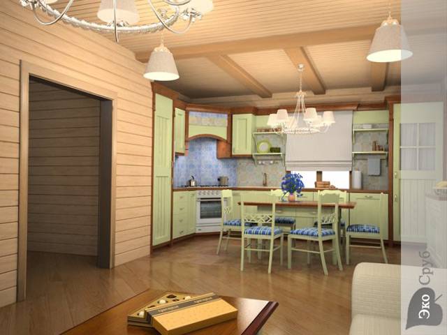 Интерьер кухни в деревянном доме (15 фото)