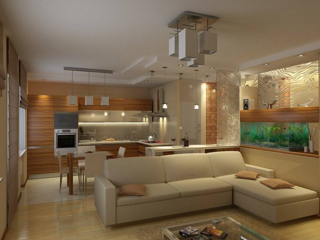 Дизайн столовой, совмещенной с кухней и/или гостиной