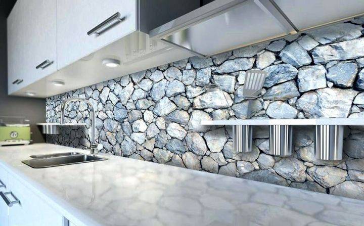 Кухонный фартук из искусственного камня: дизайн кухни из декоративного камня, советы по выбору, отделке и фото примеры