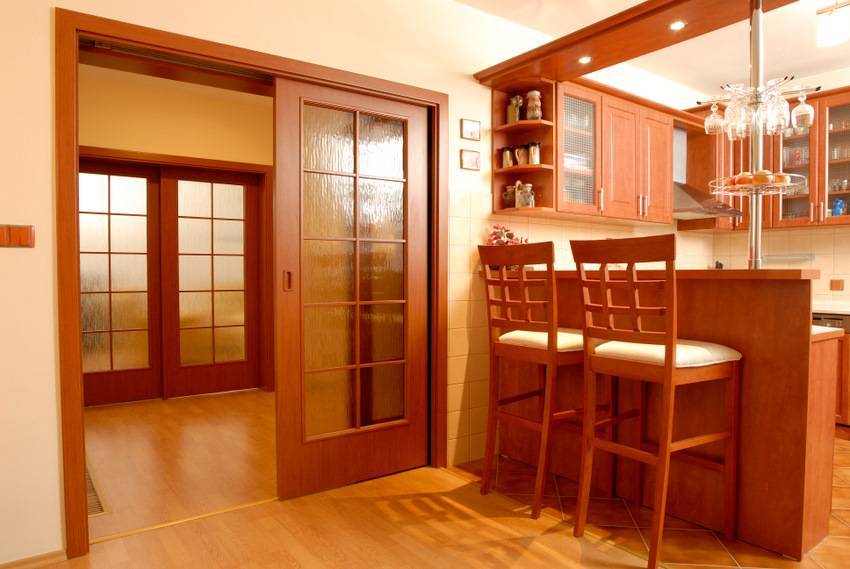 Двери для кухни, виды конструкций, материалы, фото в интерьере